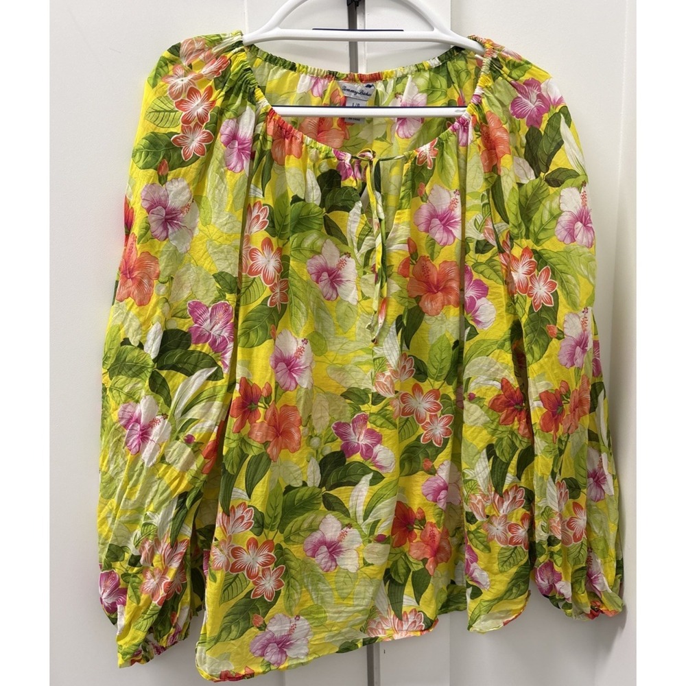 Tommy Bahama Womens Large Happy Hour Flower Peasant Top‎ Silk Blend Tropical